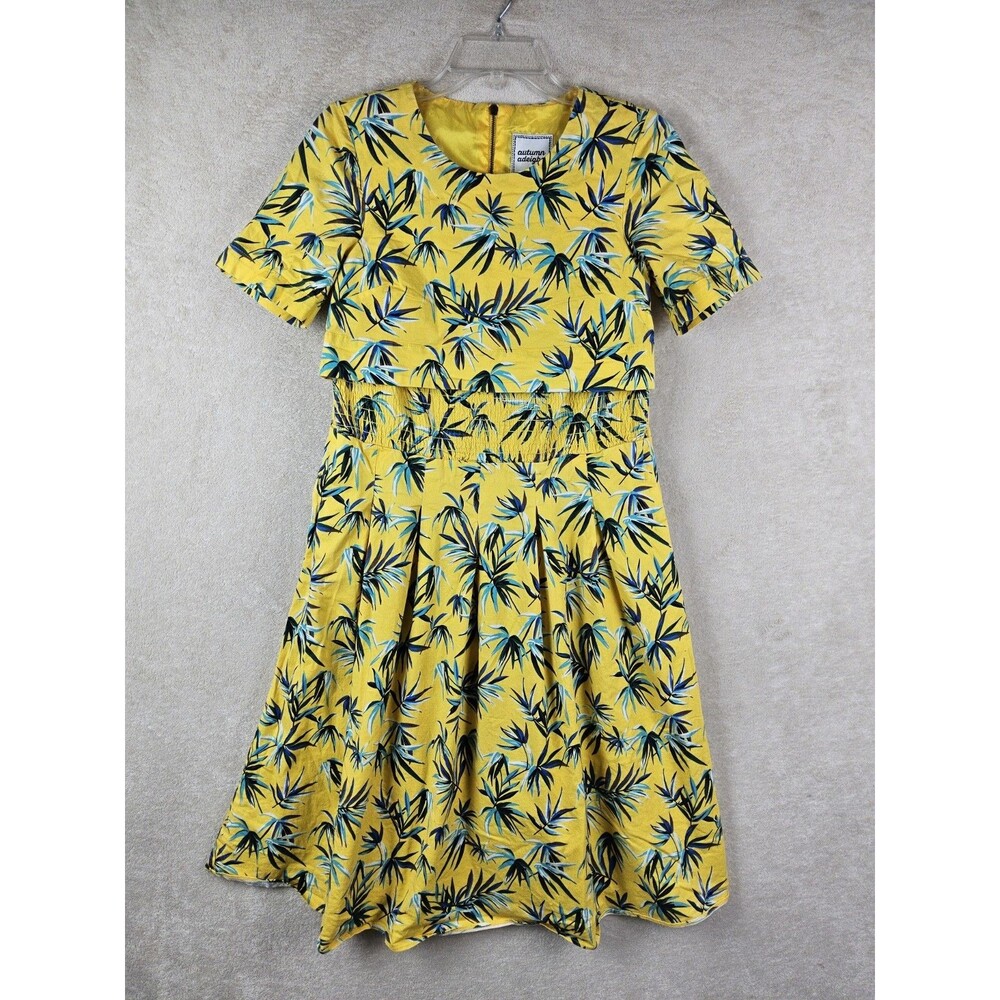 Autumn Adeigbo Women's Short Sleeve Tropical Palm Lined Dress Size 0